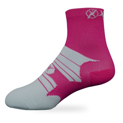 Medias Maratón 6” Gris Claro - Fucsia